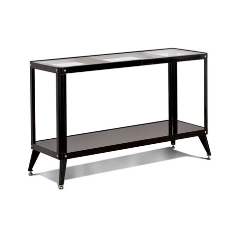 Allora Metal Glass Top Console Table in Black | Cymax Business