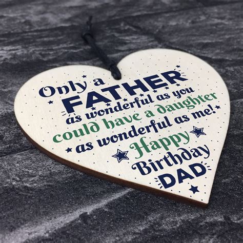 Happy Birthday Dad Father Greetings Wooden Heart Funny Sign Gift