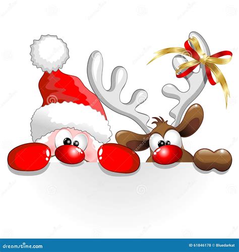 Christmas Santa and Reindeer Fun Cartoon Stock Vector - Illustration of ...