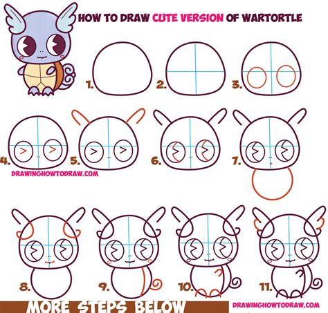 How to Draw Cute / Chibi / Kawaii Wartortle from Pokemon Easy Step by ...