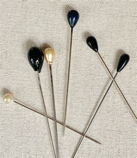 Antique Vintage Hat Pins Lot of 6 Black Pearl Stick Pins Brooch Wedding ...