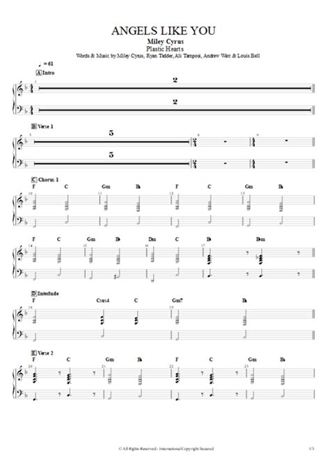 Angels Like You Tab by Miley Cyrus (Guitar Pro) - Full Score | mySongBook