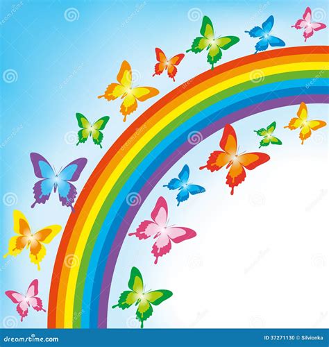 Background With Butterfly And Rainbow Stock Photo - Image: 37271130