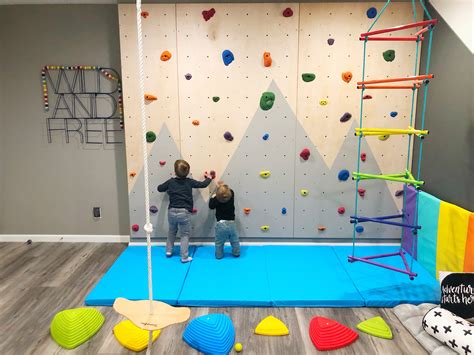 Kids climbing wall playroom | Colorful playroom, Climbing wall kids, Indoor playroom