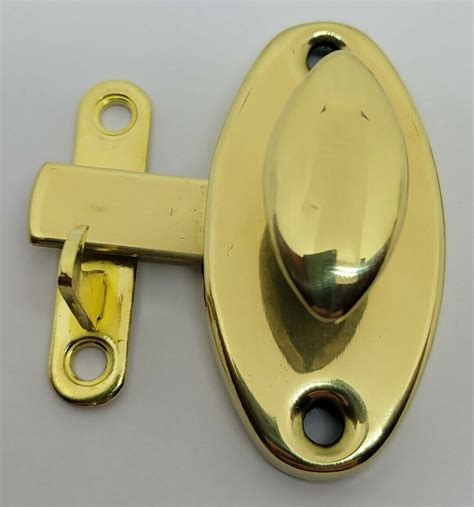 Universal (Right & Left Hand) Brass Plated Oval Hoosier Cabinet Latch antique vintage door lock ...