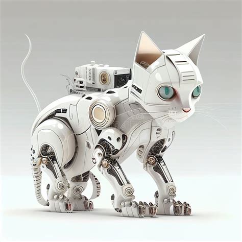 White Robotic Cat Cyborg Iron Cat. Cat in the Ai Era Artificial ...