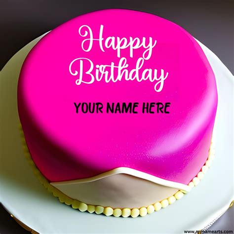 Pink Round Happy Birthday Cake With Your Name Edit - MyNameArts