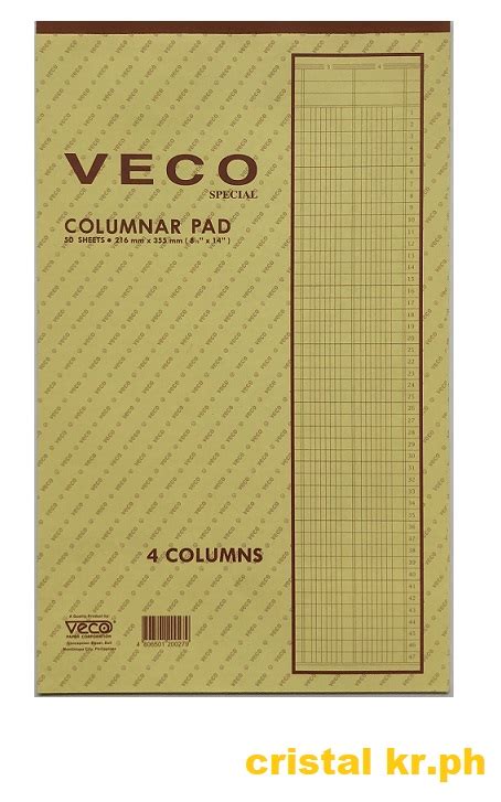 Columnar Pad (4 columns) Veco 8.5x14 50sheets per pad | Lazada PH