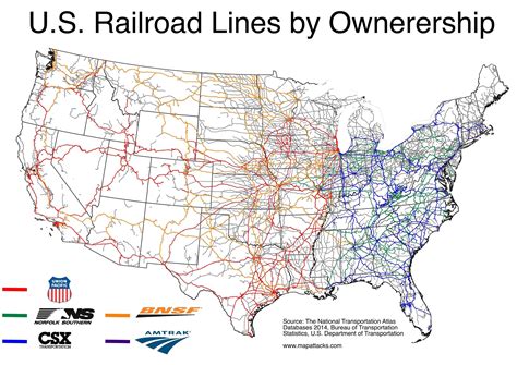 U.S. Rail Lines by Owner [OC] [3507 × 2480] | Karta