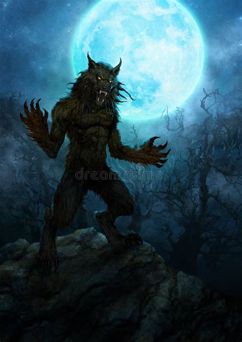 Scary Werewolf with Full Moon - Digital Illustration Stock Illustration - Illustration of moon ...