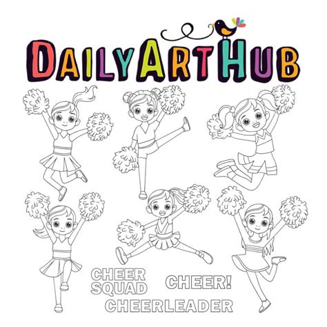 Cheer Squad Kids Outline Drawing Clip Art Set – Daily Art Hub ...