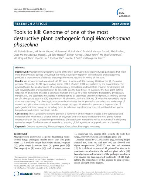 Tools to kill: Genome of one of the most destructive plant pathogenic ...