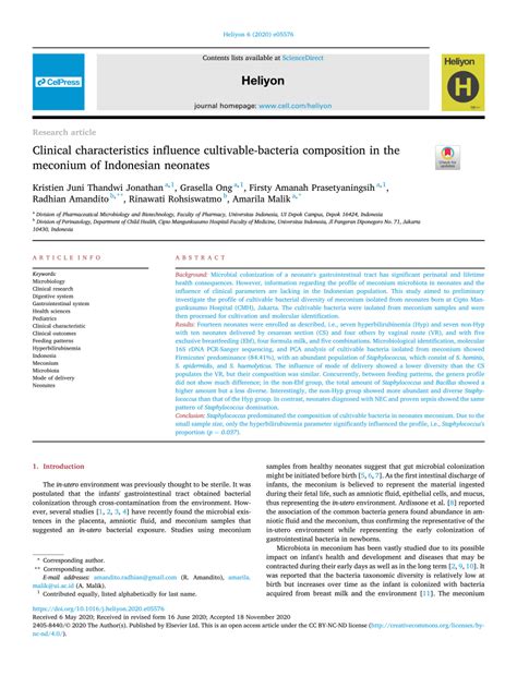 (PDF) Clinical characteristics influence cultivable-bacteria composition in the meconium of ...