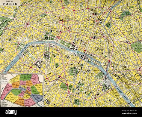 Plan of Paris, c1922. A 1920s plan of Paris highlighting its twenty arrondissements Stock Photo ...