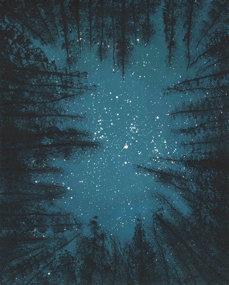 Nature PRINT through the Trees, Stars in Sky Painting, Space Art Print ...