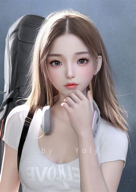 free download | Yoly, Asian, women, CGI, digital art, long hair, earphones, Girl Band, HD ...