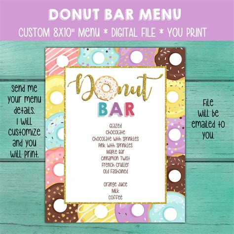 Custom Donut Party Menu. Donut Bar Menu. Donut Buffet Menu. - Etsy