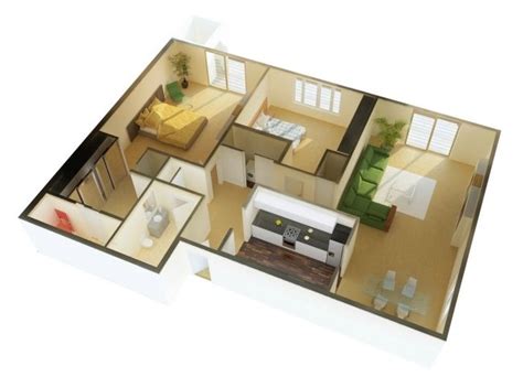 50 Plans 3D d'appartement avec 2 chambres | Two bedroom house design, Two bedroom house, Small ...