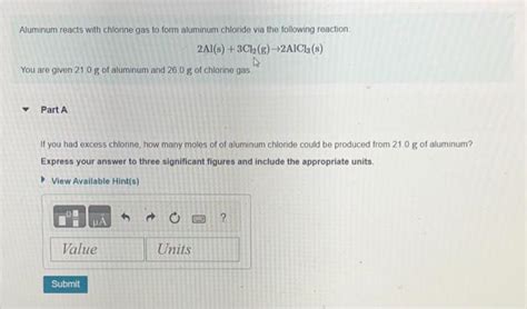 Aluminum reacts with chlorine gas to form aluminum | Chegg.com