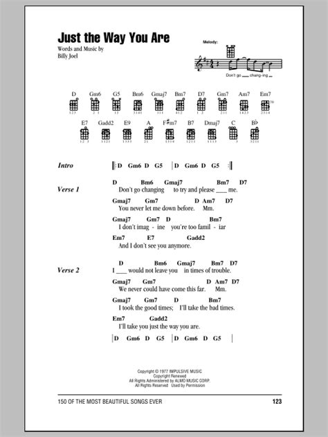 Just The Way You Are by Billy Joel Sheet Music for Ukulele Chords ...