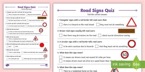 Road Signs Quiz (teacher made) - Twinkl