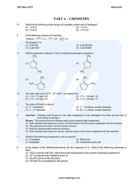 JEE Main 2015 Previous Year Question Paper with Answer Keys – MathonGo