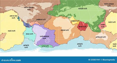 World Map Showing Tectonic Plates Boundaries Stock Vector ...