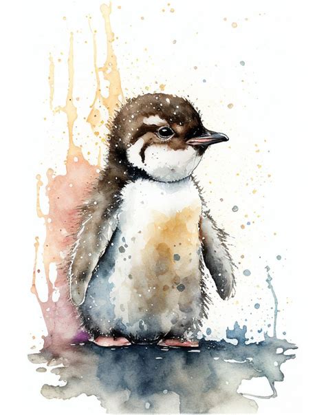 Baby Penguin, Baby Penguin Painting, Baby Penguin Watercolor Art, Cute Penguin, Penguin Decor ...