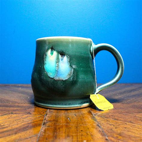 Dark Green Ceramic Mug with glass decoration wheel thrown | Etsy ...