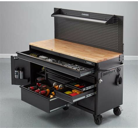 Husky Tool Storage Chest Mobile Workbench 61 in. x 23 in. 10-Drawer Matte Black - Tools