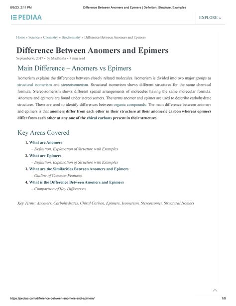 Difference Between Anomers and Epimers Definition, Structure, Examples - carbohydrate - Studocu