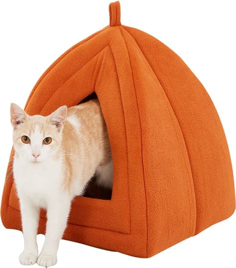 PETMAKER Cozy Kitty Tent Igloo Plush Cat Bed, Brown - Chewy.com