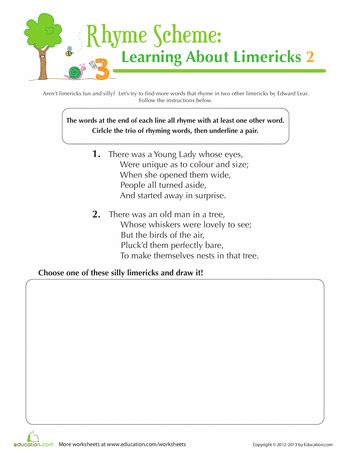 Limerick Rhyme Scheme | Worksheet | Education.com | Rhyme scheme, Rhymes, Literary devices