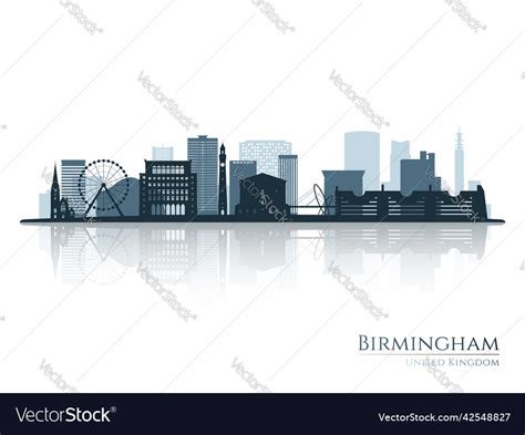 Birmingham skyline silhouette with reflection Vector Image