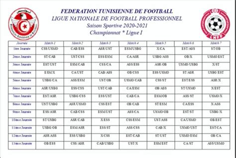 calendrier_ligue1_2020_2021 - Football Tunisien