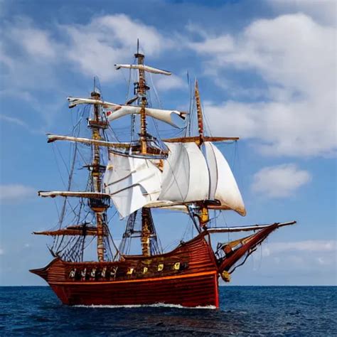 a pirate ship with white sails and crimson hull with 3 | Stable Diffusion | OpenArt