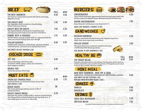 Beef Shack menu in Elgin, Illinois, USA