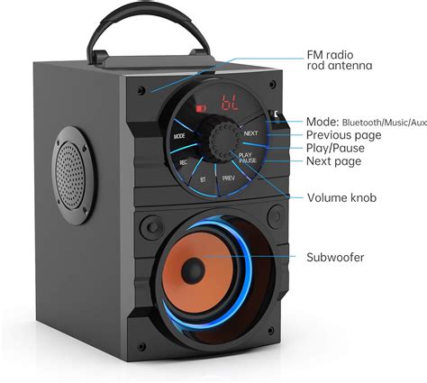 Portable Bluetooth Speaker with Subwoofer, FM Radio, LED Lights, EQ - Booming Bass and Stereo ...