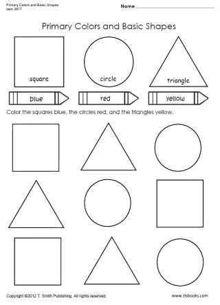 Primary Colors and Basic Shapes Worksheet | Arte elementare, Schede stampabili, Scuola