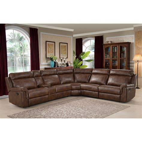 AC Pacific Nicole Brown Large 6-piece Family Sectional with 3 Recliners ...