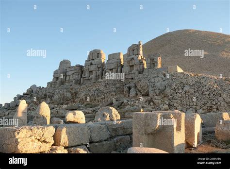 Mount Nemrut with the head in front of the statues. The UNESCO World ...