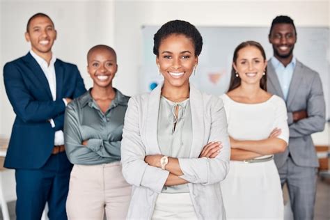 Premium Photo | Black woman leadership portrait and happy teamwork management and collaboration ...