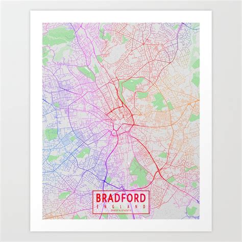 Bradford City Map of England - Colorful Art Print by deMAP Studio ...