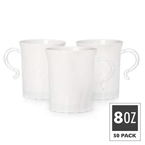 50 Plastic Coffee Cups with Handles, White 8 oz - Disposable or ...