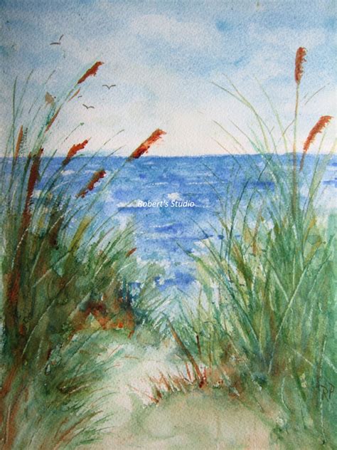 The Beach Print Of Original Watercolor seascape painting