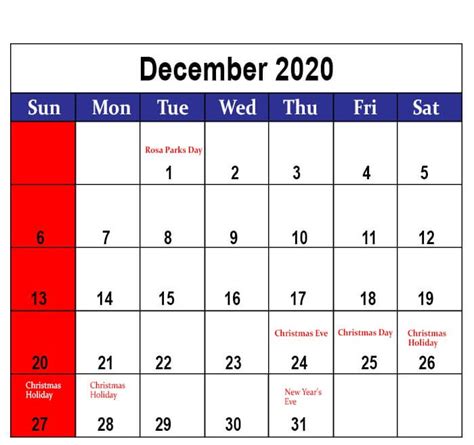 Free Monthly Blank December Calendar 2020 Printable Template