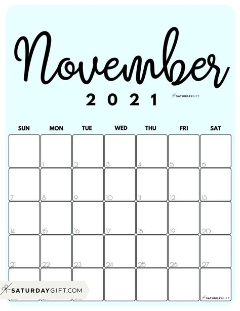 Cute (& Free!) Printable November 2021 Calendar | SaturdayGift