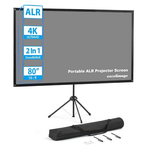 Projector Screen and Stand, ALR Outdoor Projector Screen, 80 Inch 16:9, Portable Projector ...