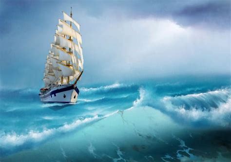 Sailing ship at sea storm Painting by Radii Sivak | Saatchi Art