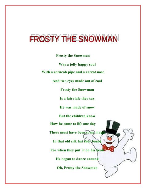 Printable Frosty The Snowman Lyrics - Printable Word Searches